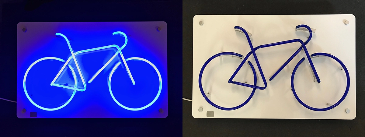bromo blue neon bike sign