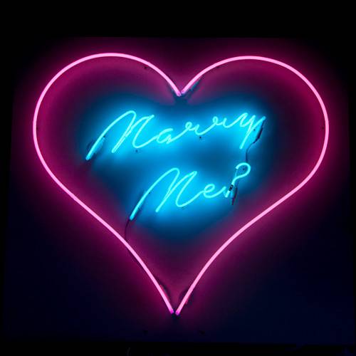 Neon sign pink blue Marry Me