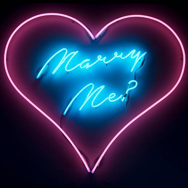 Neon sign pink blue Marry Me