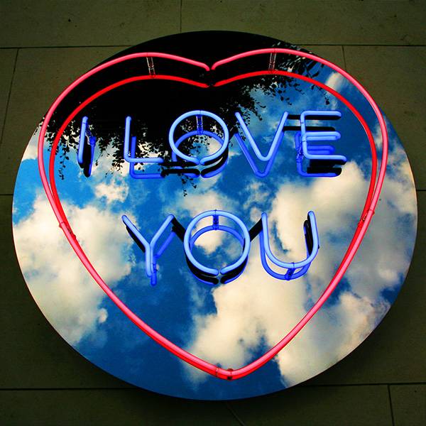 Neon light shape heart I love you red blue