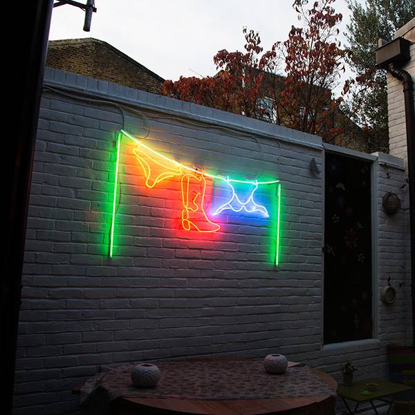Neon light washing line green red blue