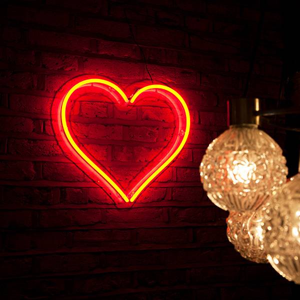 Faux neon sign red heart