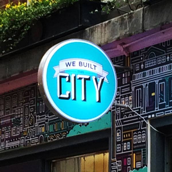 Vintage Lightbox blue We built this city