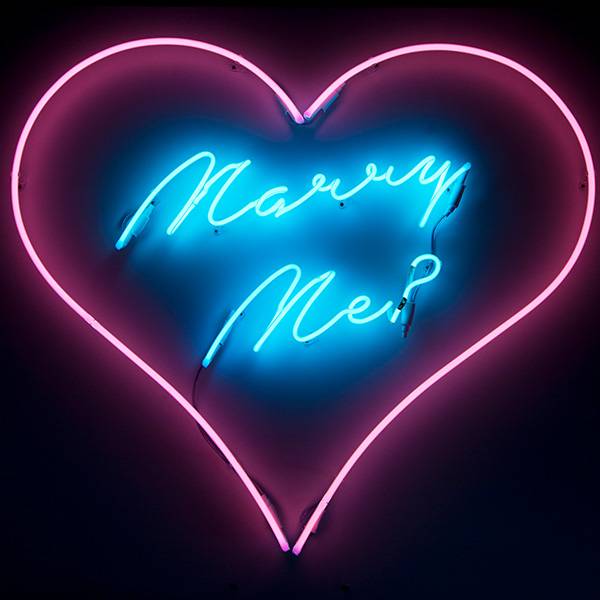 Neon sign pink blue Marry Me