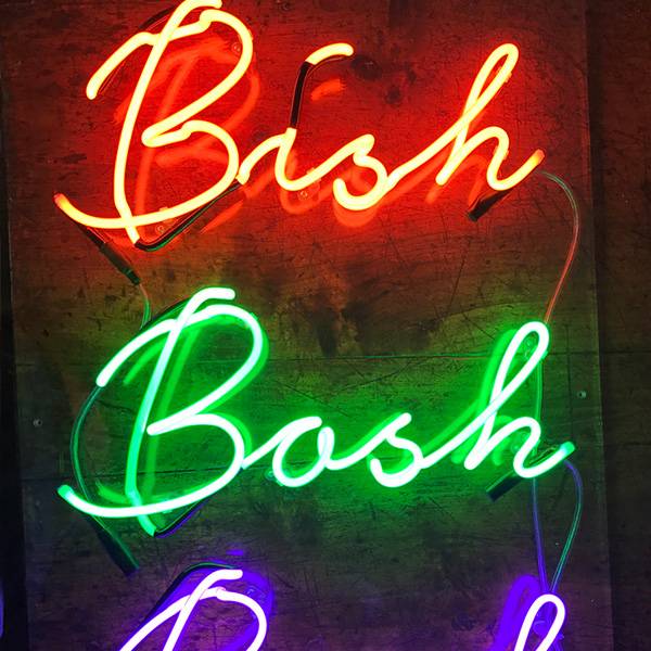 Neon light writing Bish bash bosh red green blue