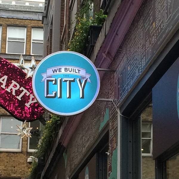 Vintage Lightbox blue We built this city