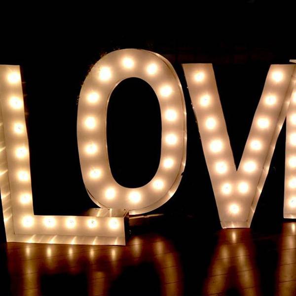 Neon light large letters Love white