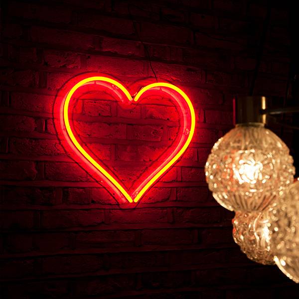 Faux neon sign red heart