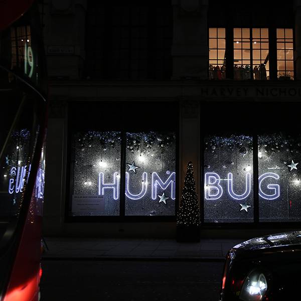 Bah Humbug Harvey Nichols christmas window sign supplier