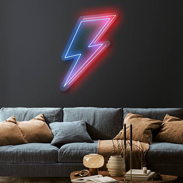 Blue and red lightning bolt lighting design scheme