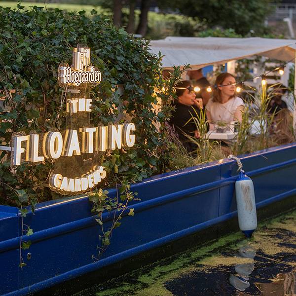 Floating Hoegaarden sign for event