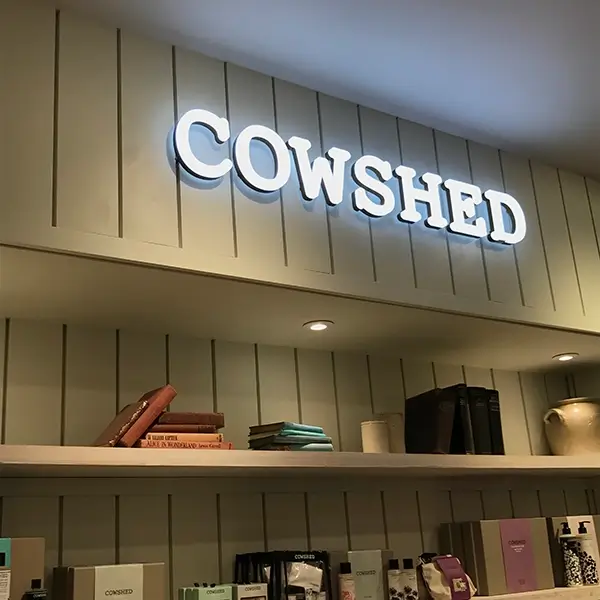Cowshed selfridges LED personalised sign