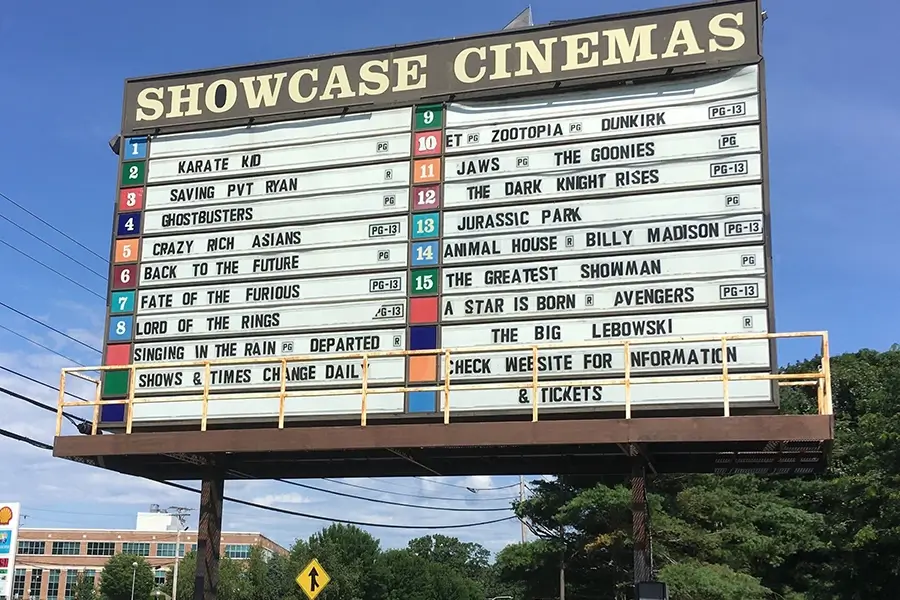 showcase cinema screening sign