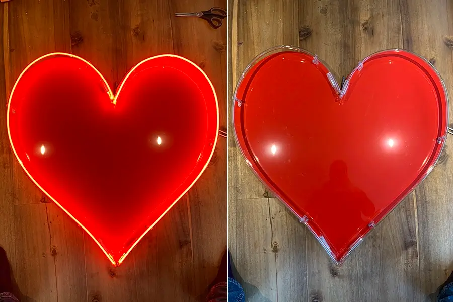 glass neon heart