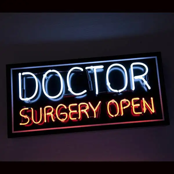 authentic glass neon sign doctor surgery open