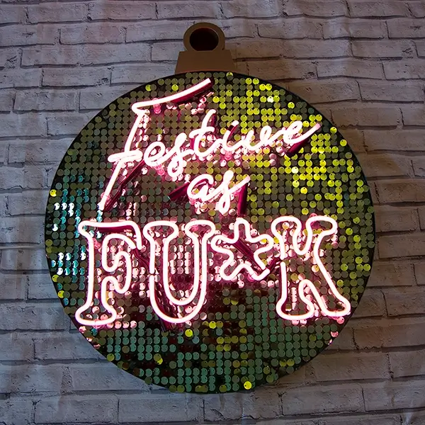 festive as traditional glass neon sign