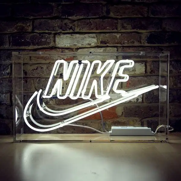 nike neon sign in glass