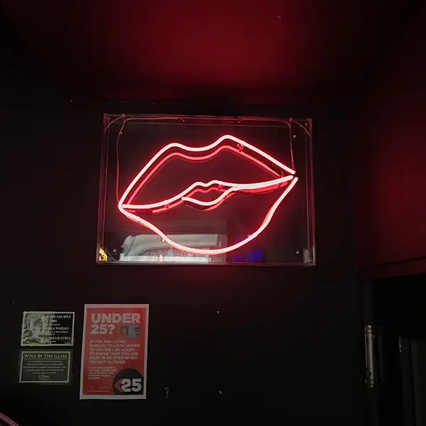 pink lips traditional glass neon sign