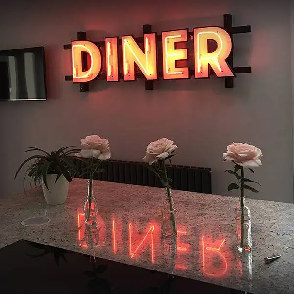traditional glass neon diner sign