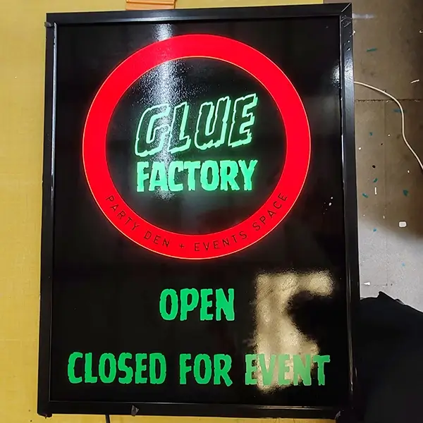 glue factory lightbox sign