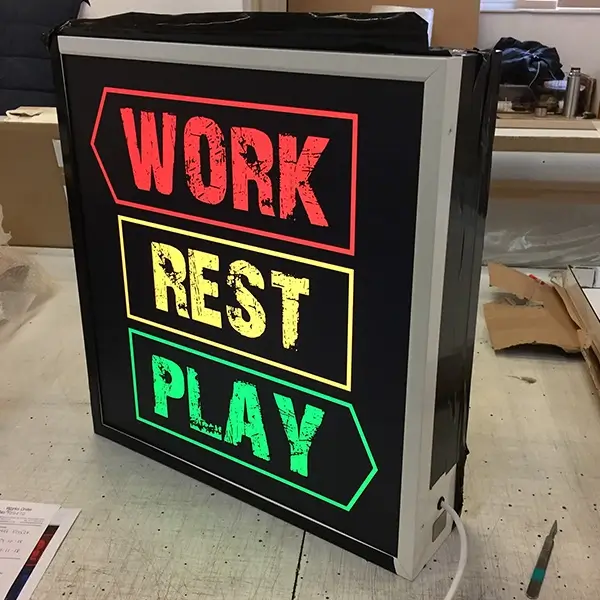 work rest play lightbox sign